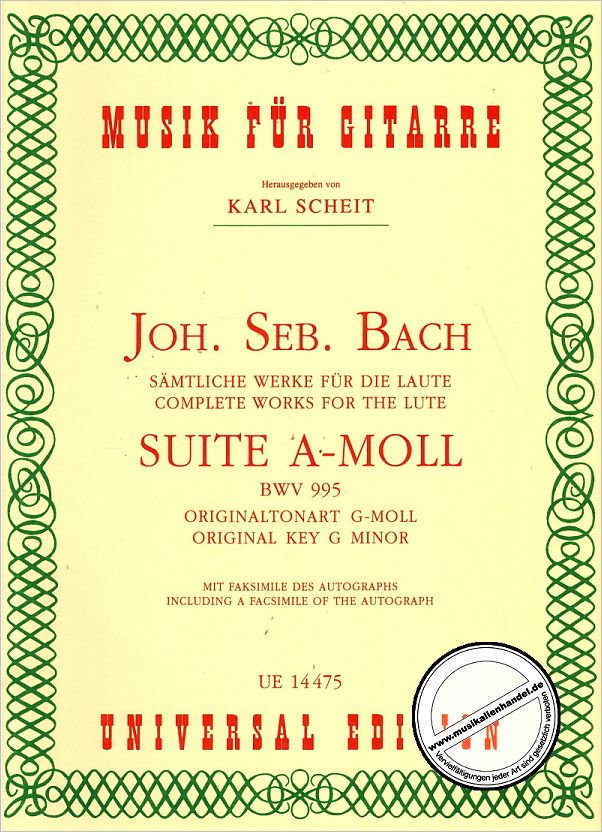 Titelbild für UE 14475 - SUITE A-MOLL BWV 995