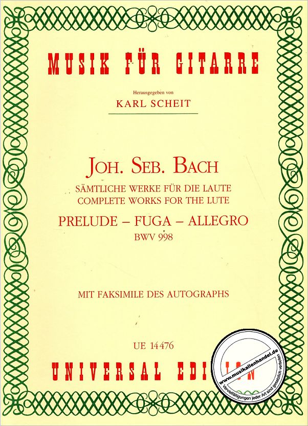 Titelbild für UE 14476 - PRELUDE FUGA ALLEGRO BWV 998