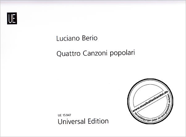 Titelbild für UE 15947 - 4 CANZONI POPOLARI PER VOCE E PIANOFORTE
