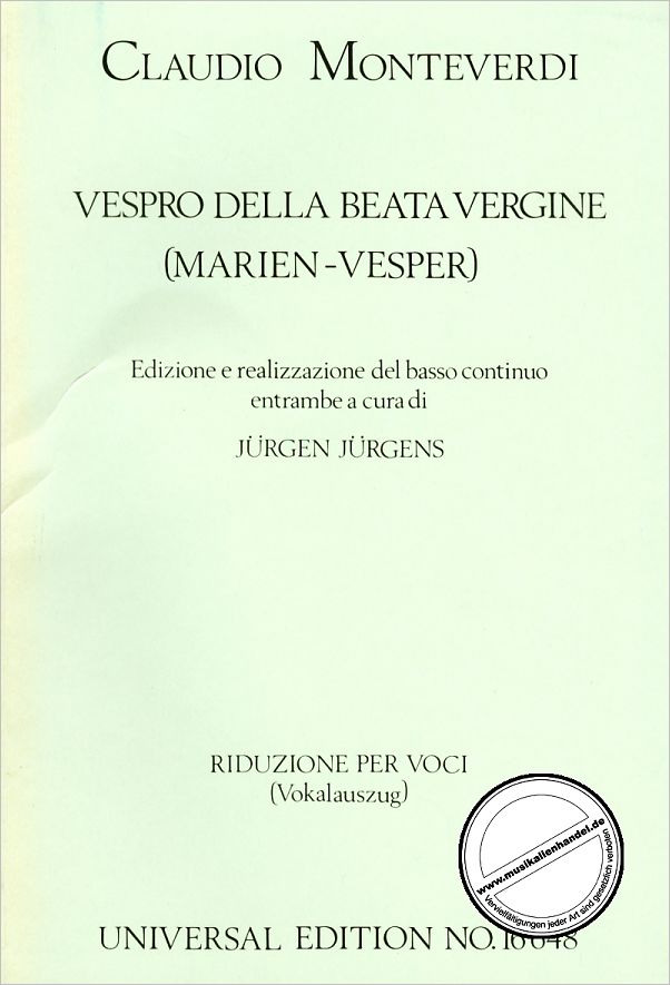 Titelbild für UE 16648 - VESPRO DELLA BEATA VIRGINE - MA