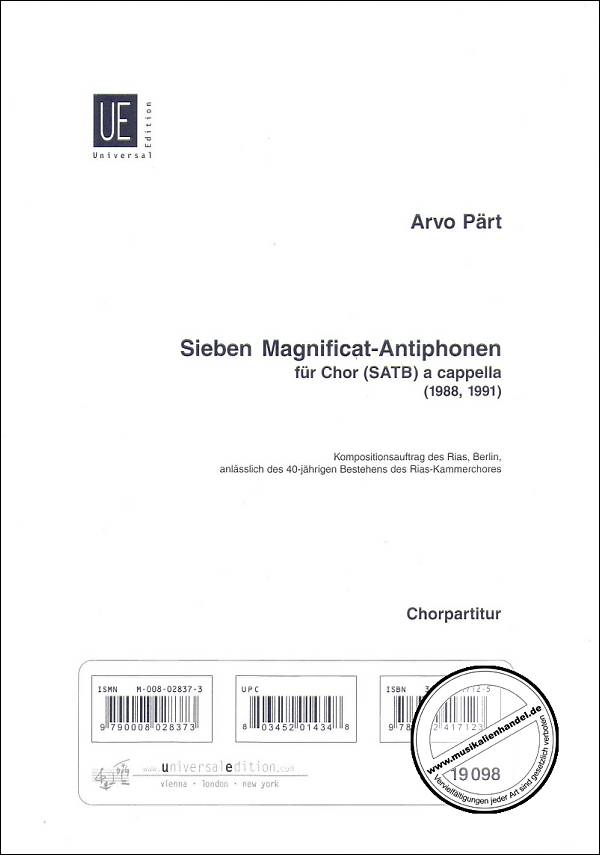 Titelbild für UE 19098 - 7 MAGNIFICAT ANTIPHONEN