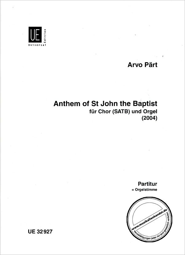 Titelbild für UE 32927 - ANTHEM OF ST JOHN THE BAPTIST