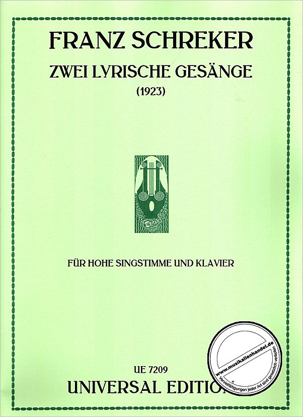 Titelbild für UE 7209 - 2 LYRISCHE GESAENGE