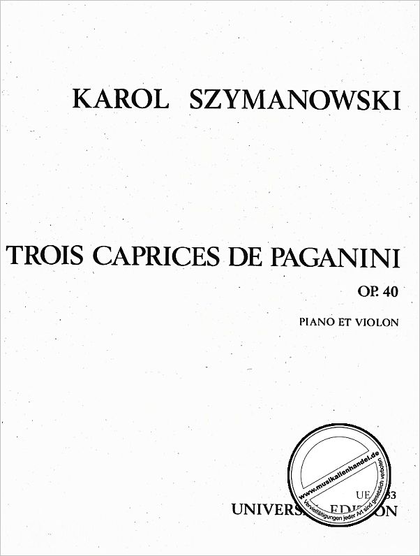 Titelbild für UE 8433 - 3 CAPRICES DE PAGANINI OP 40