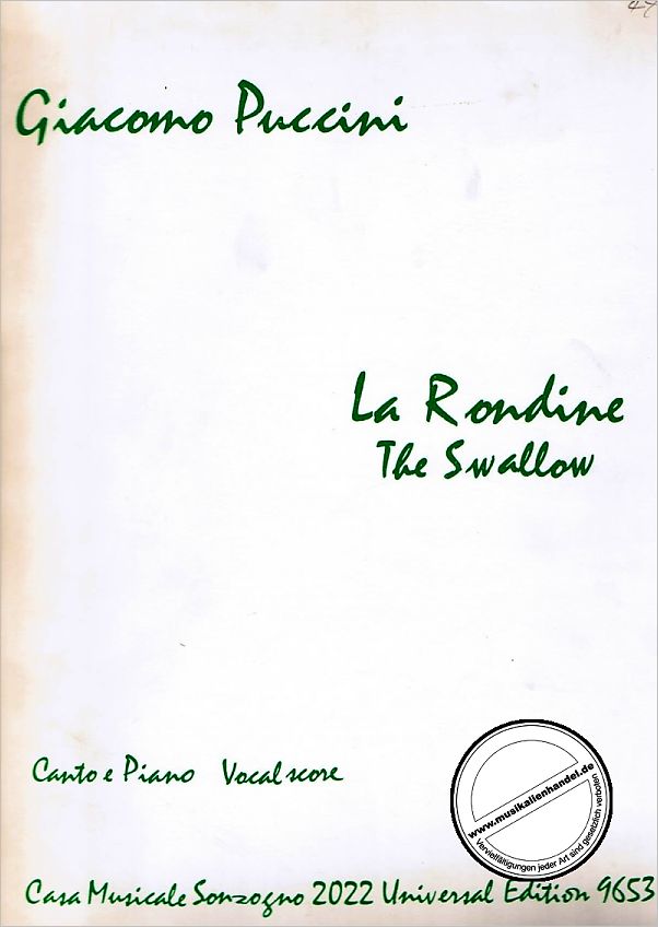 Titelbild für UE 9653B - LA RONDINE  -  THE SWALLOW