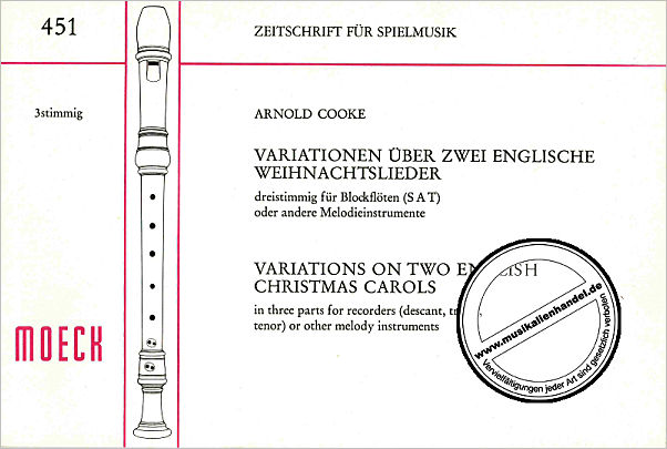 Titelbild für ZFS 451 - VARIATIONEN UEBER 2 ENGLISCHE WEIHNACHTSLIEDER