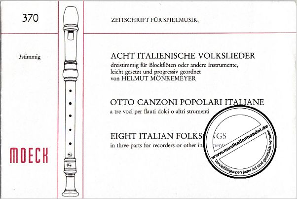 Titelbild für ZFS 370 - 8 ITALIENISCHE VOLKSLIEDER