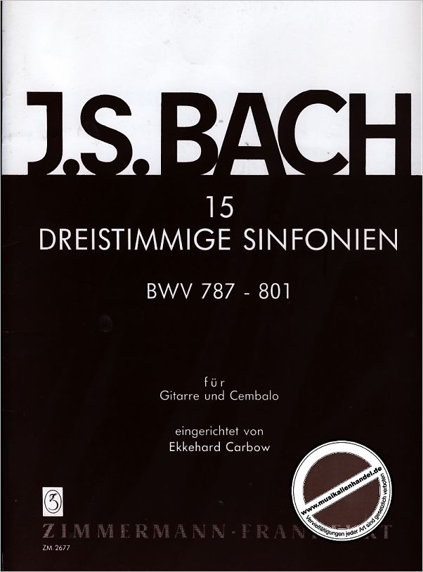 Titelbild für ZM 26770 - 15 DREISTIMMIGE INVENTIONEN (SINFONIEN) BWV 787-801