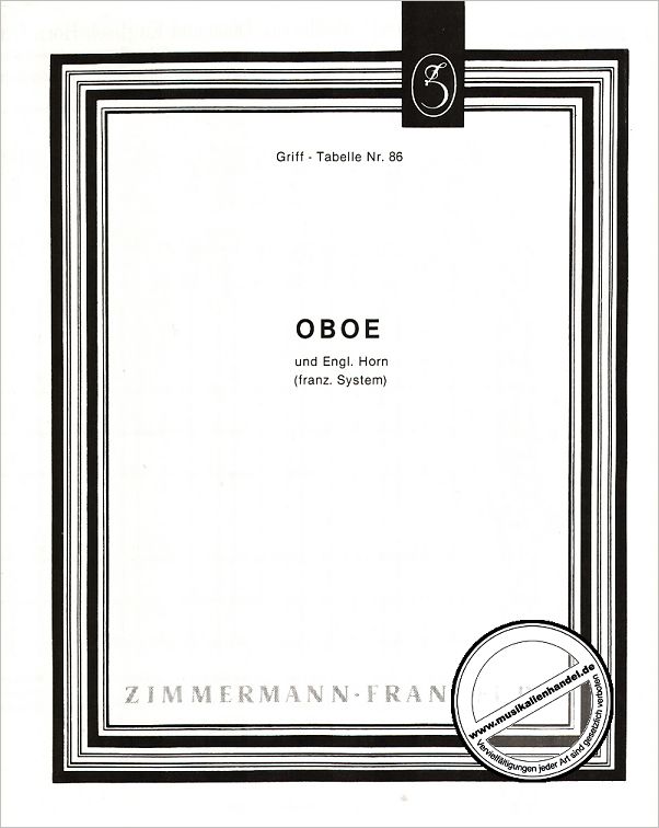 Titelbild für ZM 90086 - GRIFFTABELLE OBOE + ENGL HORN (FRZ SYSTEM)